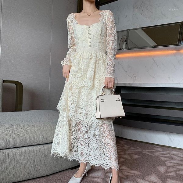 

spring summer dresses for women lace backless vintage square collar maxi long robes vestidos casual party clothes, Black;gray