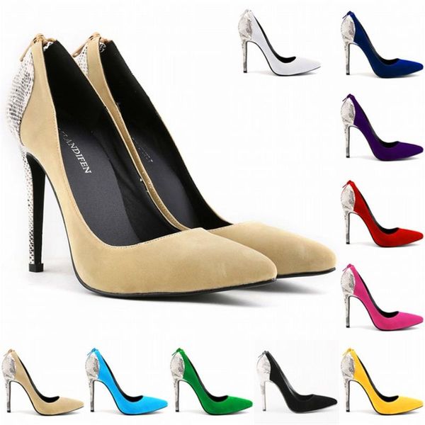

pointed toe serpentine heel party shoes autumn women's solid flock shallow concise high heels fashion women pumps dress, Black