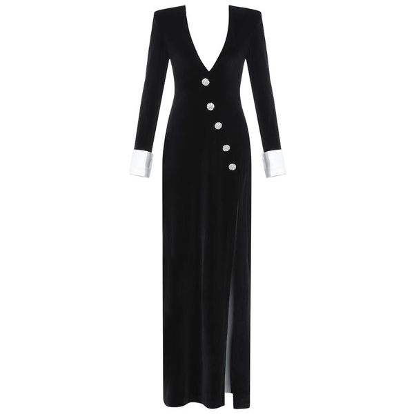 

casual dresses long dress v neck sleeve fashion black maxi elegant party club ladies autumn, Black;gray