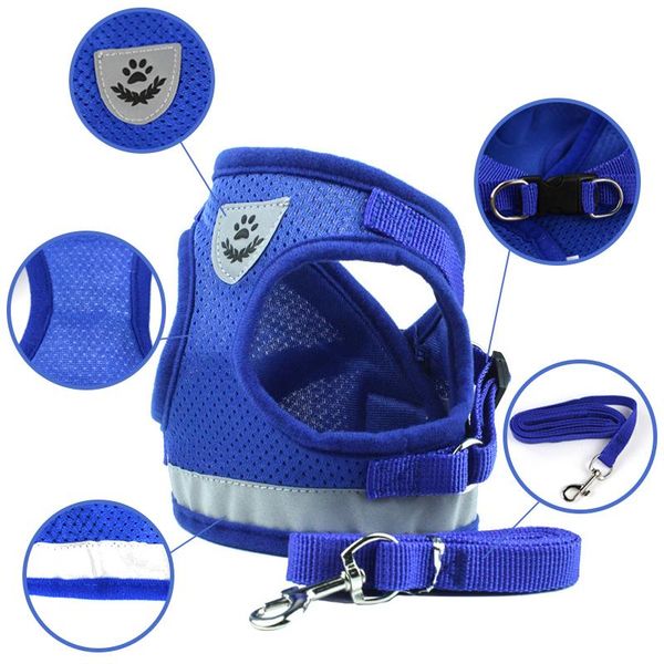 

dog collars & leashes small medium harness with leash pet adjustable reflective vest walking lead for puppy polyester mesh all seasons