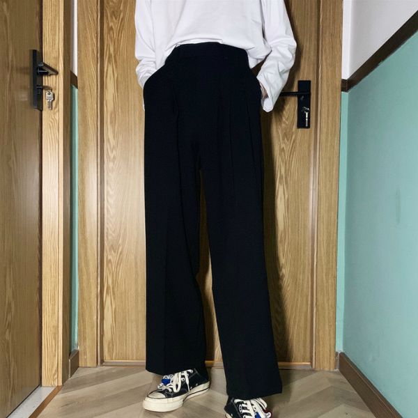 

Men Casual Pants Solid Simple Large Size 3XL Button Fly Chic Mens Korean Style Straight Trousers All-match Ankle-length Loose, Black