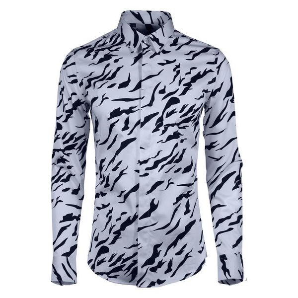 

luxury allover printed men shirt camisa masculina long sleeve mens dress hight quality fabric slim fit man shirts men's casual, White;black