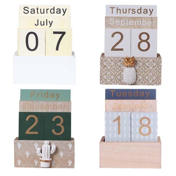 

novelty items vintage wooden perpetual calendar eternal block planner pography props month week date display home office deskdecoration