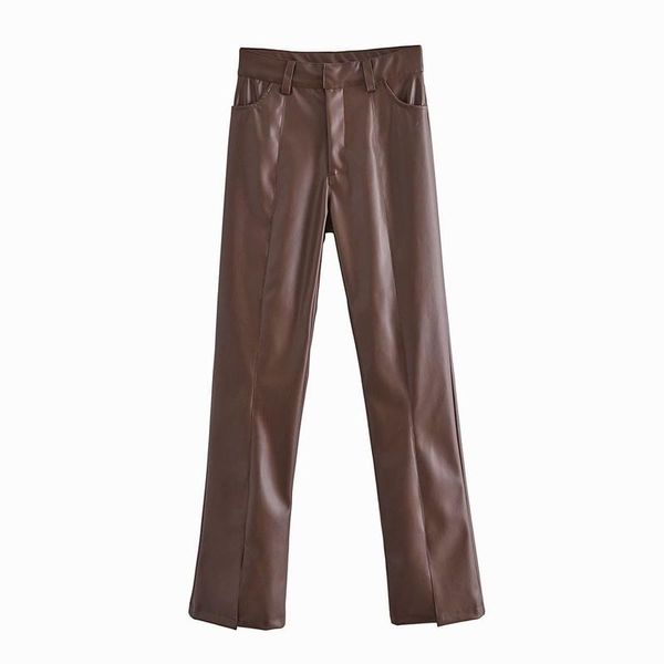 

women's pants & capris faux leather trousers women 2021 autumn fashion zipper caual long pant female pu bottom, Black;white