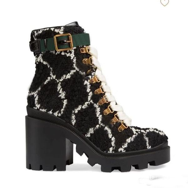 

slippers autumn winter martin letter suede high heeled fashion womens shoes lady thick heel short boots leather heels size uqs4, Black