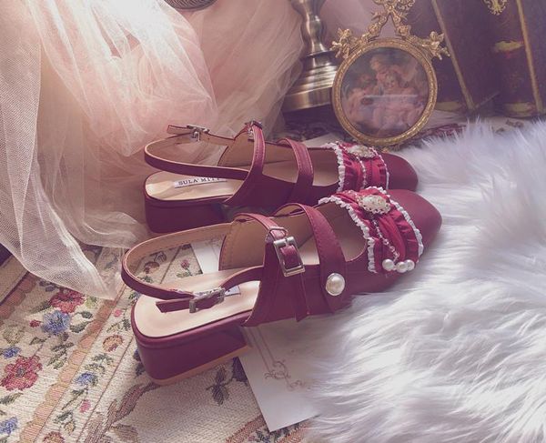 

sandals medieval antique women's shoes single head belt square mary jane autumn 2021 british court style, Black
