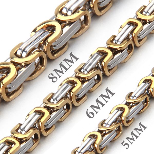5 мм / 6 мм / 8 мм серебряный золотой из нержавеющей стали византийская коробка цепи цепи для мужчин женщин панк ожерелье 18