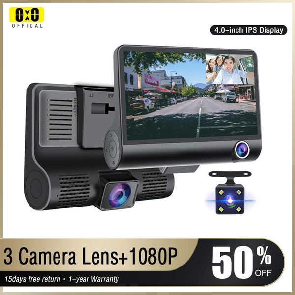 

car dvr 3 cameras lens 4.0 inch dash camera dual suppor rearview video recorder auto registrator dvrs cam