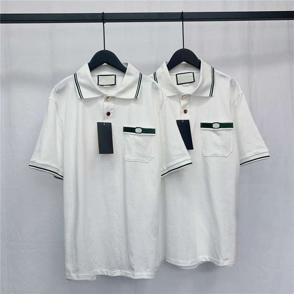 

21ss men women luxurys polos green striped letter embroidery lapel t-shirts breathable college style polo shirts m-xl, White;black