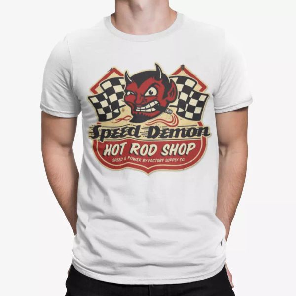 

speed demon t-shirt rod shop cafe racer biker motor devil 80s 90s gift, White;black