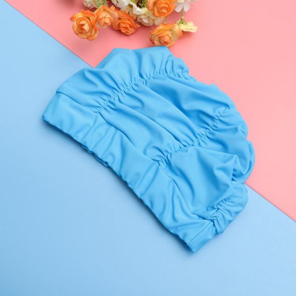 

swim cap waterproof pleated hat swimming ear protector for (sky blue) caps