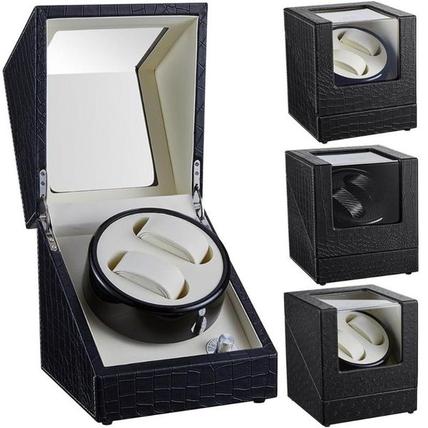 

watch boxes & cases winder box for 2 automatic watches black pu uhrenbeweger wristwatch winding remontoir pour montre automatique organizers, Black;blue
