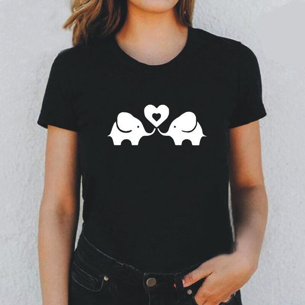 

women's t-shirt cute two elephant print tee shirt femme summer short sleeve harajuku t women cotton casual tshirt camiseta mujer, White