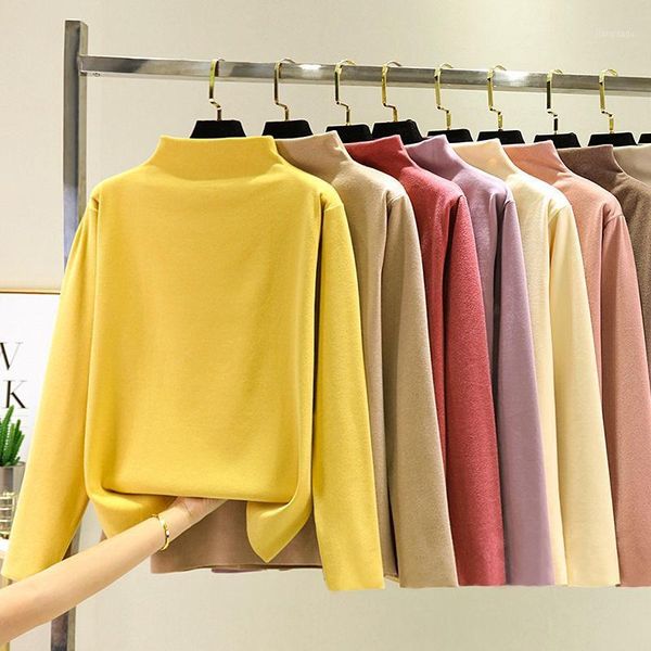 

women 2021 autumn winter turtleneck shirts female soft solid long sleeve pullovers ladies thick warm blouse pull femme b359 women's bl, White
