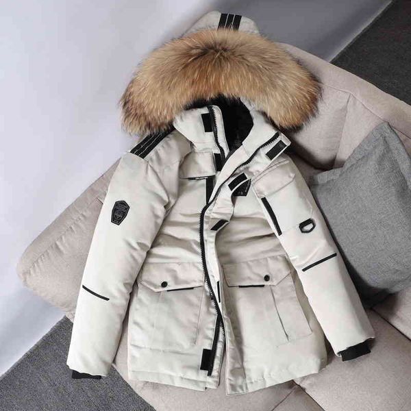 

jacket down new men winter casual hood short korean trend multi pocket zipper white duck thick, Black