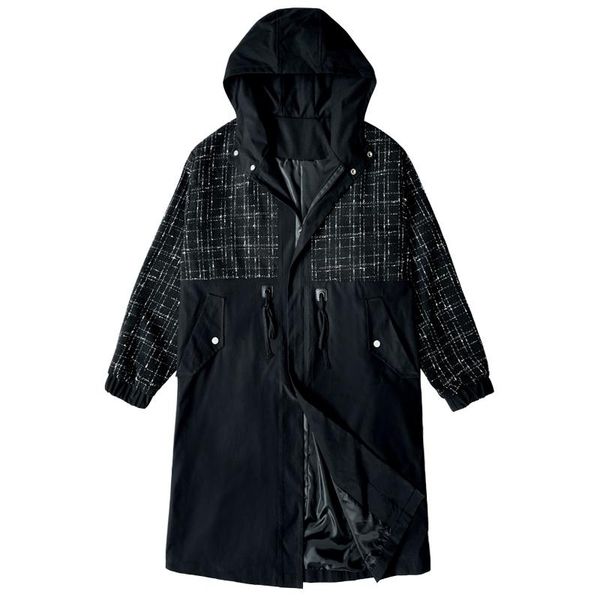 

men's trench coats splice color autumn fashion classic long coat men thicken winter casual warm jackets, Tan;black