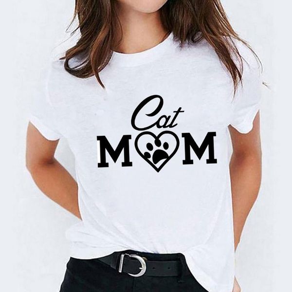 

graphic t-shirts for women letter cat mom cute fashion clothing trend ladies print lady womens female tee t t-shirt women's, White