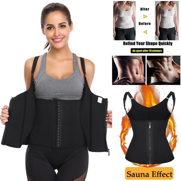 

women's shapers neoprene reductive girdle woman sauna vest waist trainer body shapewear sweat thermo colombian sheath workout fitness c, Black;white