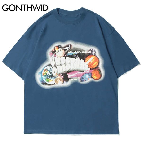 GONTHWID Magliette Streetwear Universo Galaxy Pianeti Stampa T-shirt manica corta Camicie Uomo Harajuku Hip Hop Casual Top 210629