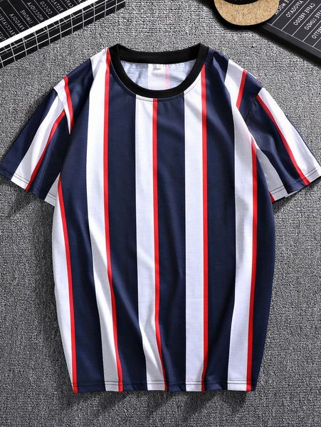 

men vertical striped tee n6se#, White;black