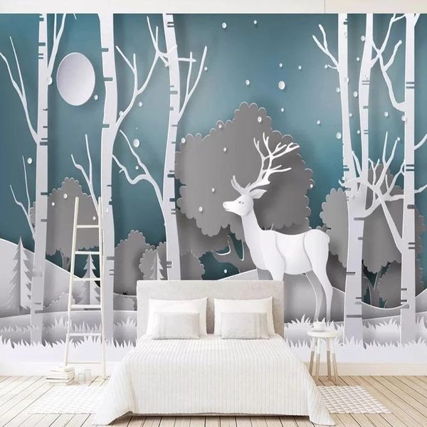 

wallpapers custom po 3d self adhesive wallpaper modern simple abstract forest elk mural living room kids bedroom background wall sticker