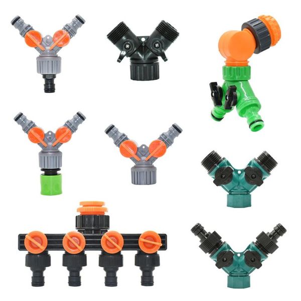 

watering equipments 2/4-way garden tap female 1/2 3/4 1inch thread y irrigation valve water splitter hose quick connector 5/8" 1 set