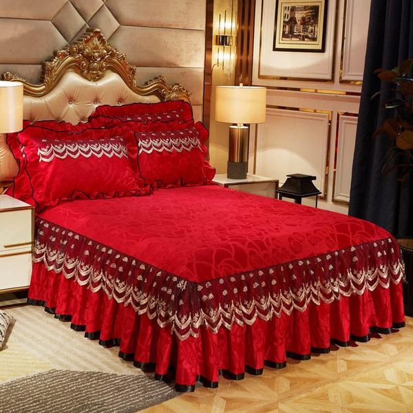 

bedding sets thick lace bed skirt home textile 3pcs/set(1bed + 2pcs pillowcase)bed sheet king/ flower f0667