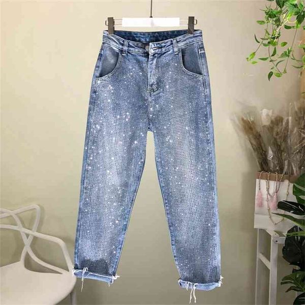 

autumn trendy loose jeans woman fashion drill denim pants femme a 3532 210519, Blue