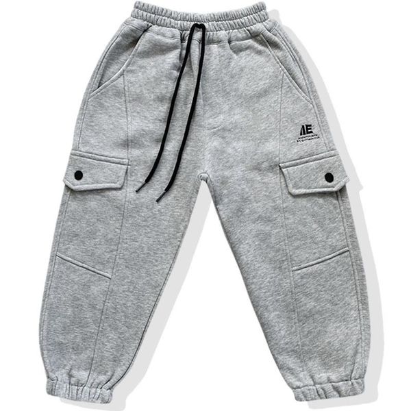 

trousers autumn winter thick boys pants velvet fashion letter cargo baby kids fleece sweatpants pocket, Blue