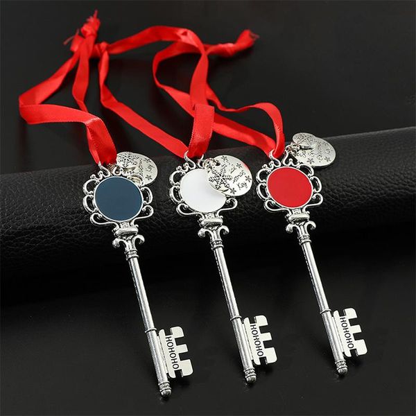 

pendant necklaces creative snowflake ribbon magic key christmas keychain santa claus tree necklace women cute bag charm, Silver