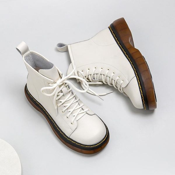 

boots ins british style cowhide riding women 2021 autumn and winter round toe thick-soled thick-heeled mid-tube, Black