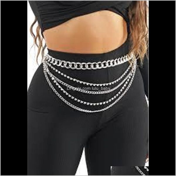 

belly chains body jewelry drop delivery 2021 ins nightclub personality multi-layer metal flash diamond water drill waist chain fb1190 5azbn, Silver