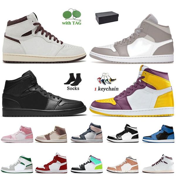 

og basketball shoes 1 women mens trainers jumpman 1 a ma maniere mid linen triple black brotherhood university blue cactus jacks fragment sn, White;red