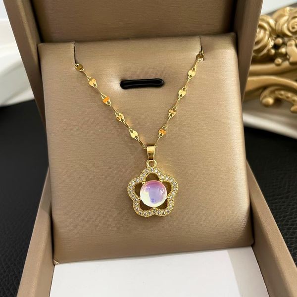 

pendant necklaces mrzmsz temperature change design zircon flower necklace for women exquisite clavicle chain wedding fashion jewelry gifts, Silver
