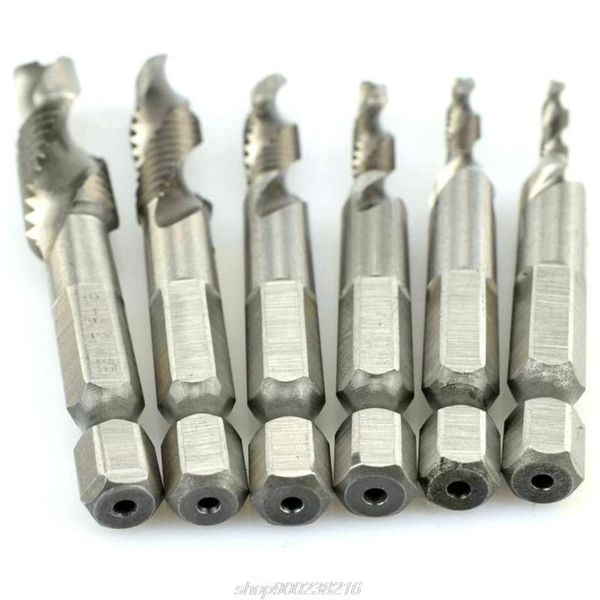 

6pcs m3-m10 screw tap drill bits hss taps countersink deburr set metric combination bit 1/4inch hex quick change m22 21 dropship hand tools