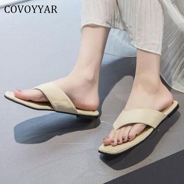 

slippers covoyyar summer woman shoes women solid flip flops elegant pu flat thong casual big size 35-42 wsl169, Black