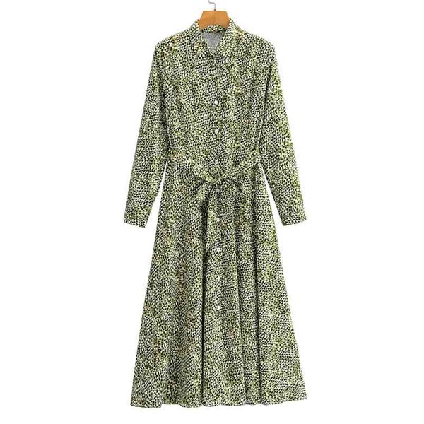 

women summer leopard print dress long sleeve sashes bow tie vintage female elegant street loose dresses clothing vestidos 210513, Black;gray