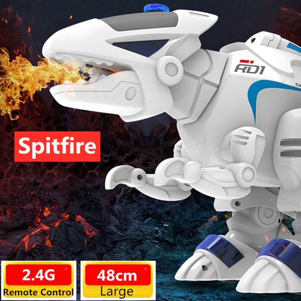 

high simulation rc robot dinosaur can spray fire walking playing with kid intelligent battle dinosaur 48cm large size sing dance