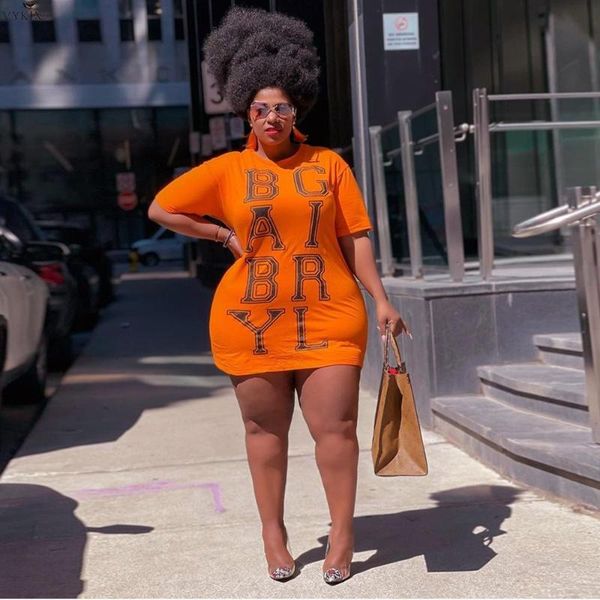 

plus size t-shirt fashion letter print o-neck short sleeve mini dress women streetwear clubwear casual style dresses summer 2021