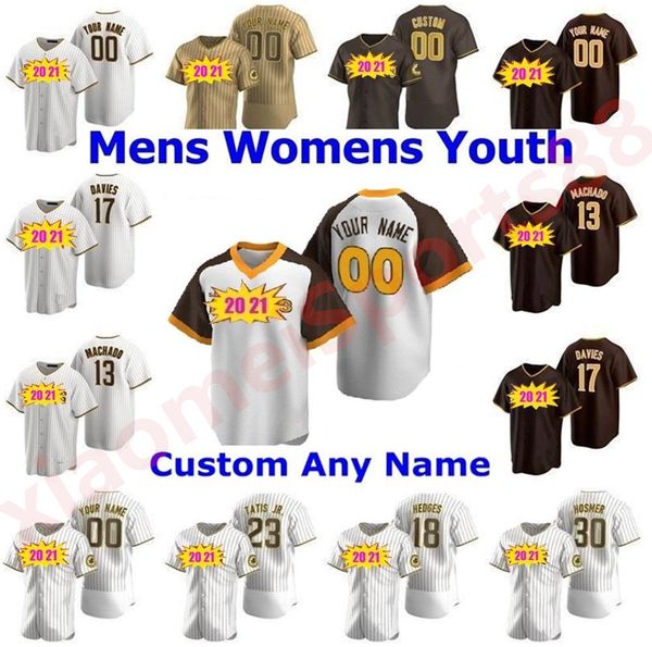 

2021 san diego men women youth kids padres baseball jerseys fernando tatis jr manny machado tony gwynn eric hosmer brown is back, Blue;black