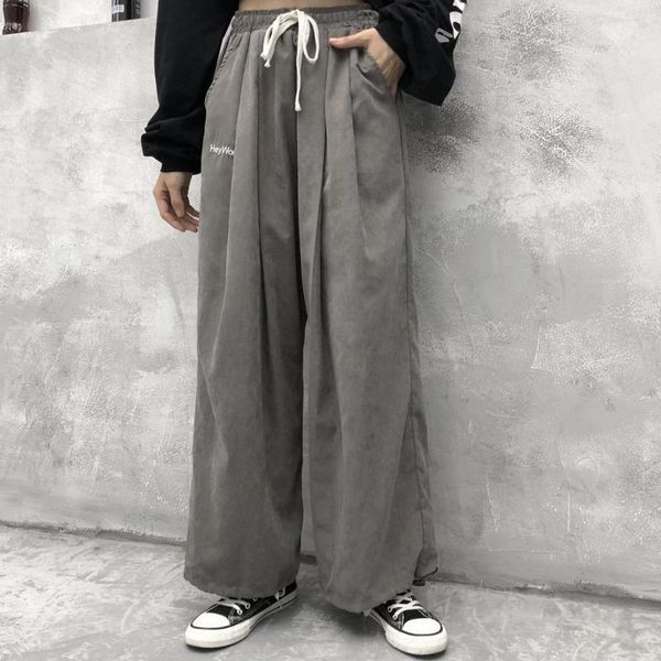 

men's pants insstudios fashion ins korean alphabet embroidery versatile solid retro harem casual, Black