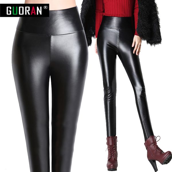 Frauen Kunstleder Hosen Plus Größe 4XL Stretch Bandage Taille Schwarz Sexy Capris DamenLegging Frühling Herbst Winter Bleistift Hosen 210519