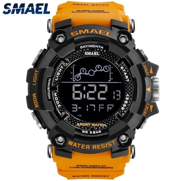 SMAEL Moda Uomo Arancione Multifunzione Impermeabile Quadrante grande Orologio digitale a LED Orologi sportivi casual Relogio Masculino 220124