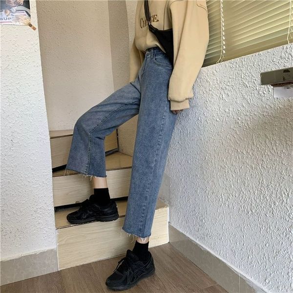 

women's jeans bridgewater spring autumn korean ins high waist loose womens straight thin drape all-match wide-leg pants 2ee8, Blue