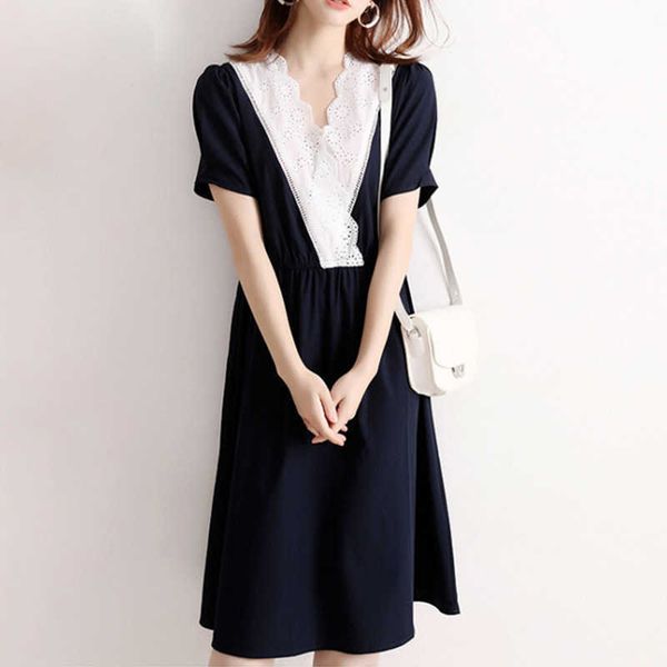 

summer sweet patchwork design dresse elegant office lady vestido feminino fashion silm waist v-neck 210525, Black;gray