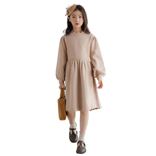 

girl's dresses yourseason teen girl knit casual loose winter korean style kids girls thickened lantern sleeve dress autumn spring, Red;yellow