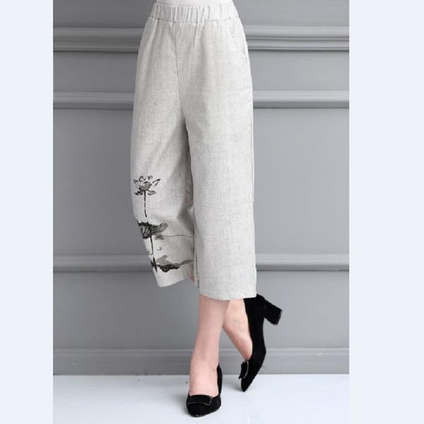 

women's pants & capris female casual clothing middle waist joggers korean harem plus size gray women lotus cotton linen loose seven-poi, Black;white