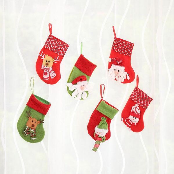 

christmas decorations 10 pcs/lot red green polyester santa claus snowman elk xmas socks stockings sack candy gift bags for home1