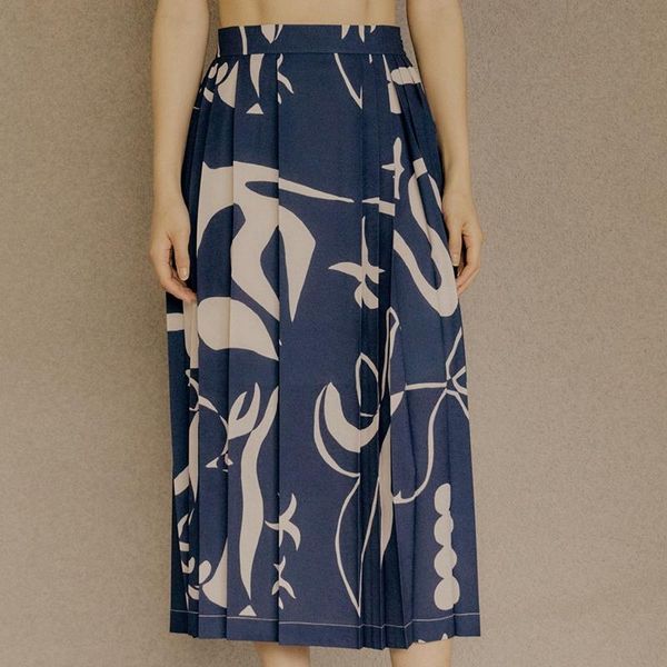 

skirts 2021 spring and summer fashion ink blue art graffiti print personality versatile loose casual pleated skirt, Black