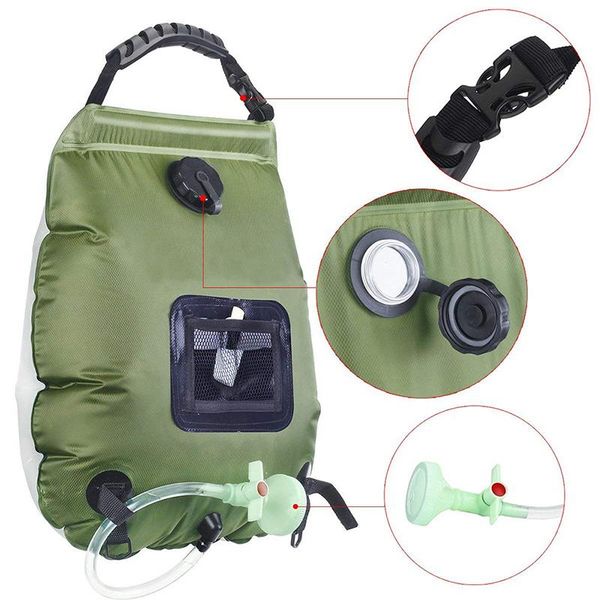 

hydration packs 20l outdoor hiking solar shower bag pvc water bags heating camping climbing hose switchable head